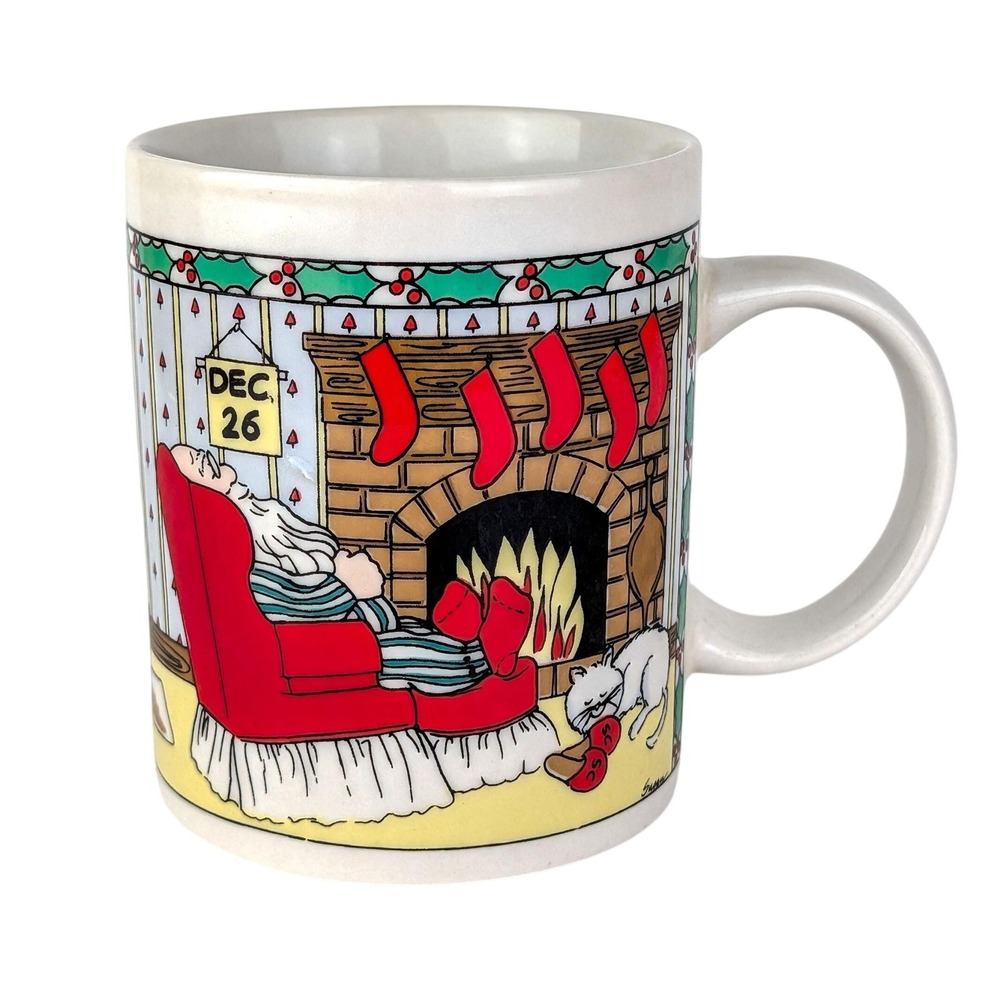 Vintage 1989 Gibson Dec 26 Sleeping Santa Christmas Mug Fireplace 10 Oz